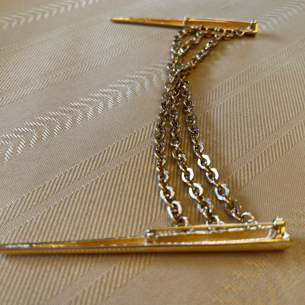 Monet Vintage Gold Tone Triple Chain Double Spike Pin Large Sweater Clip Brooch - Picture 6 of 12